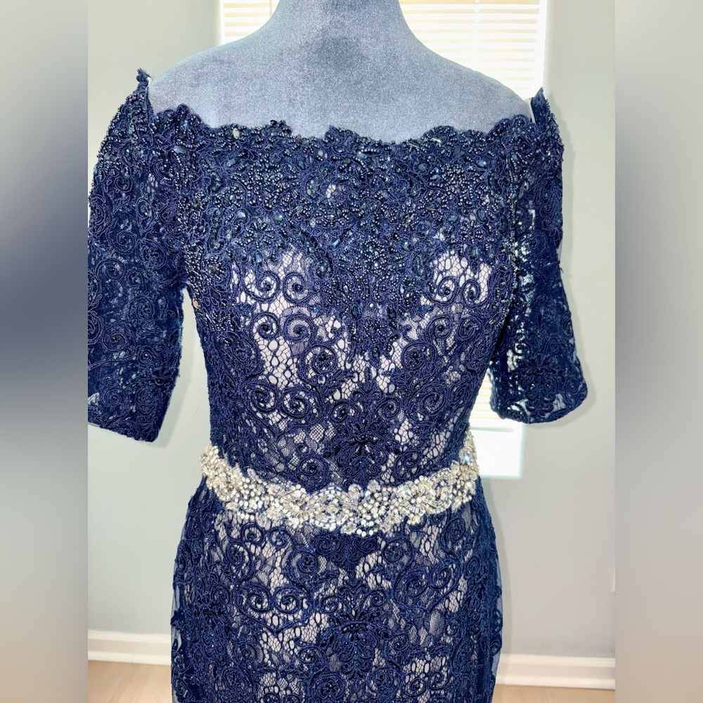 Jovani JVN Elegant Navy Blue Gown